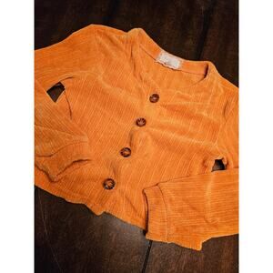 BTWEEN Tween Orange Velour Pullover Over Cardigan Sweater With Attached Tank Sz8